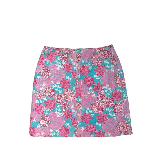 Lilly Pulitzer White label skirt.  Pink flowers against aqua background. Size 12 - Picture 16 of 16